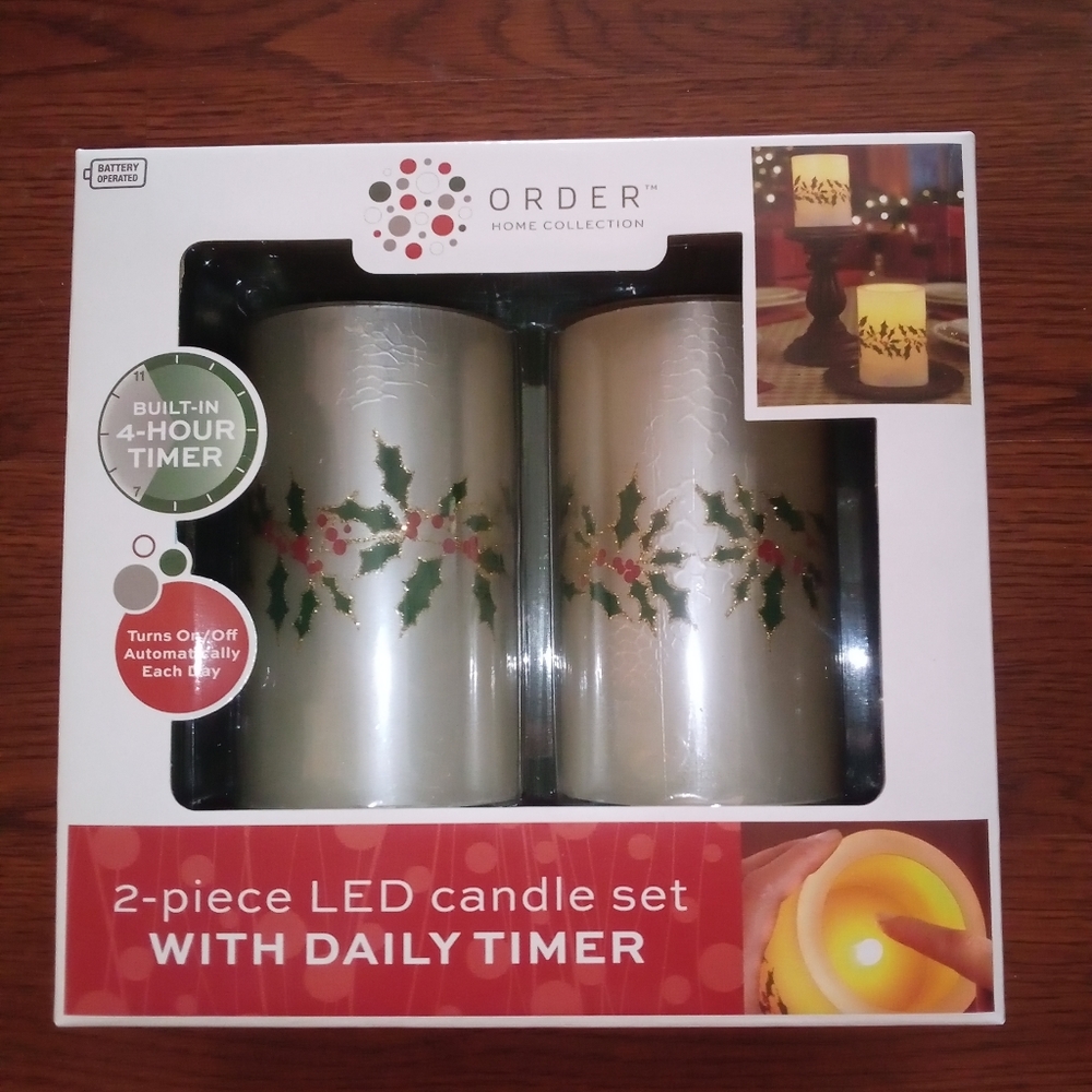 2 Piece LED Candle Set With Daily Timer